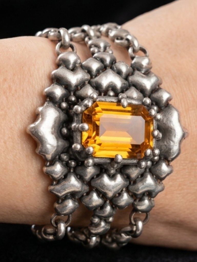 Liquid Metal Sergio Gutierrez Sg Antique Silver Bracelet With Swarovski Crystals